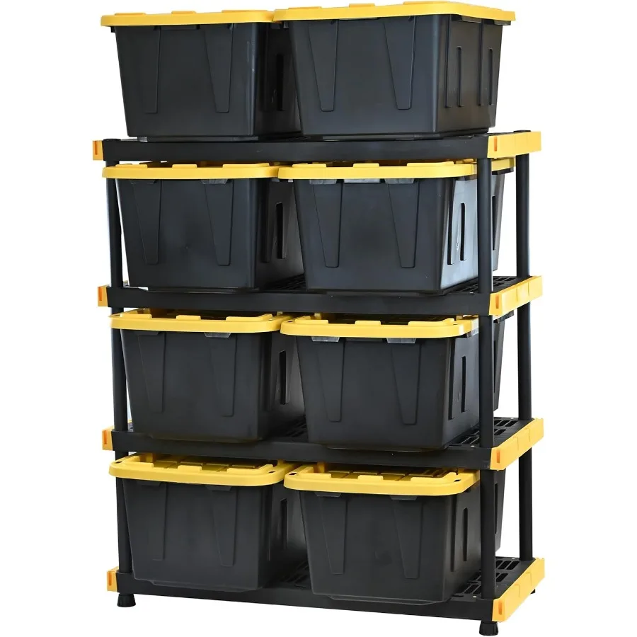 Black Yellow Shelving Unit with Heavy Duty Storage Containers Extremely Durable Shelf + 27 Gallon Container 8-Pack for Garage