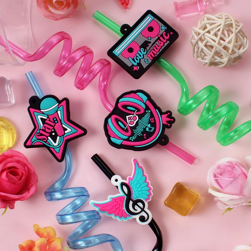6-pack of music-themed straws, reusable, perfect as party favors, for birthday parties, and as wedding decorations
