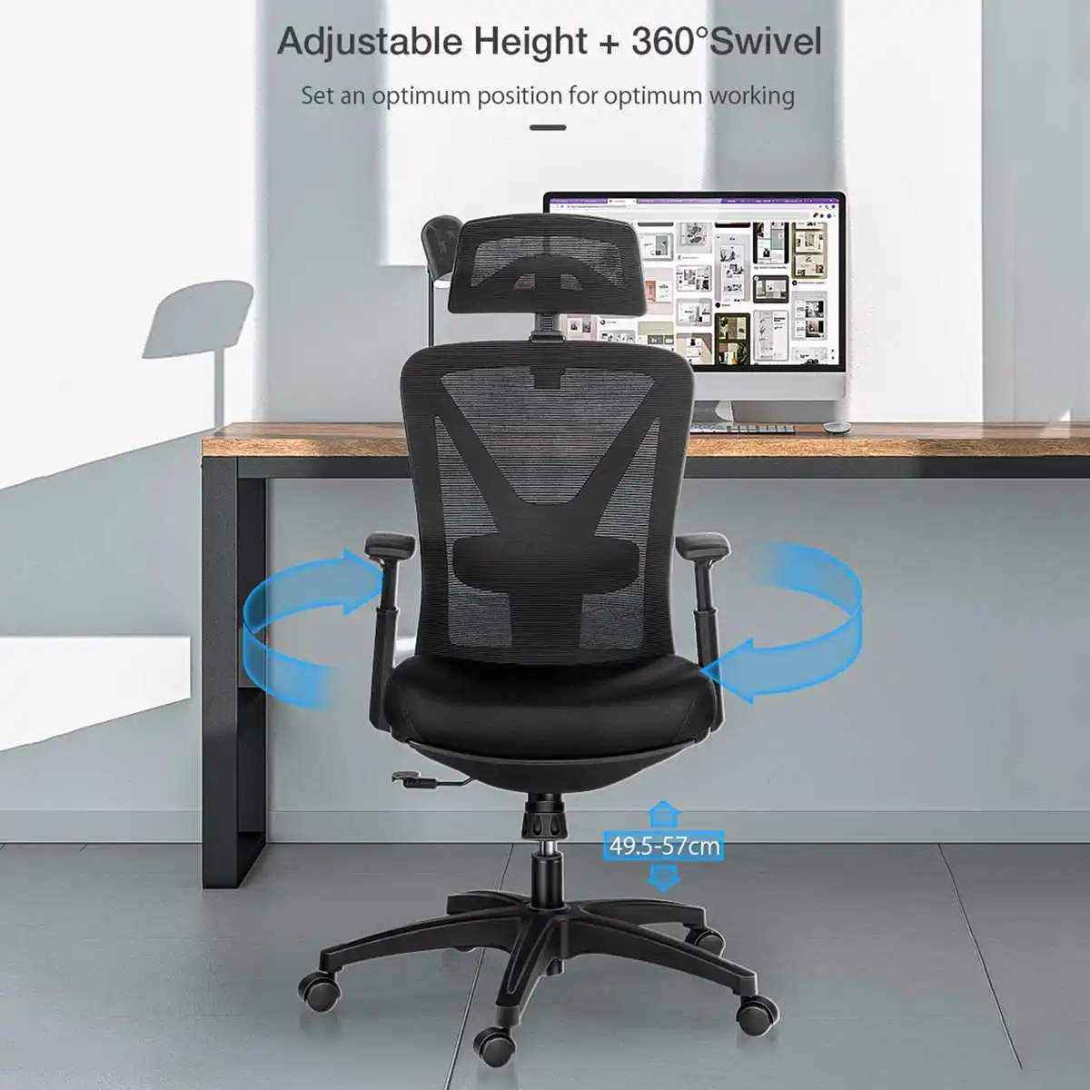 Office Chair Mesh Midday Rest Chair with Hidden Retractable Footrest Adjustable Headrest & Lumbar Support Breathable Mesh Chair