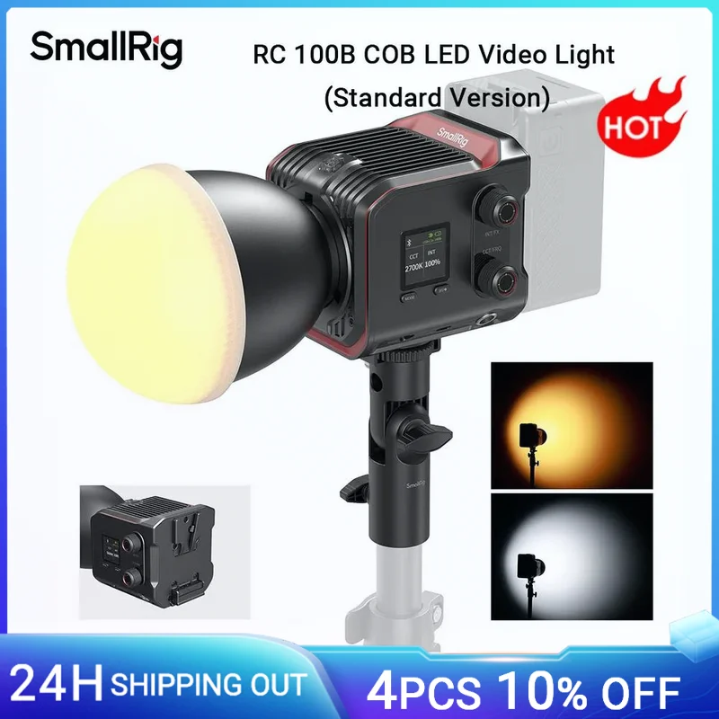 

SmallRig RC 100B COB LED Video Light, Bi-Color 2700K-6500K, Type-C PD Fast Charging, w Battery Plate, Light w App Control -4893