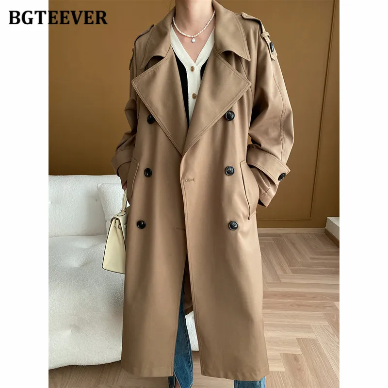 

BGTEEVER Double Breasted Women Trench Coats Vintage Long Sleeve Loose Female Windbreaker Ladies Overcoats Autumn Winter