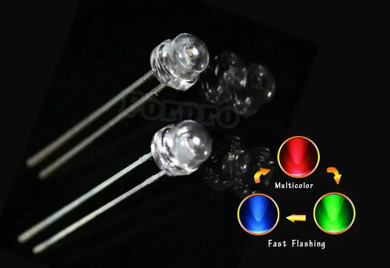 

10000pcs 5mm Straw Hat Clear/ diffused RGB Fast Flashing /solw Flashing Flicker Tri-Color Red Green Blue 20mA 3.0-3.4V