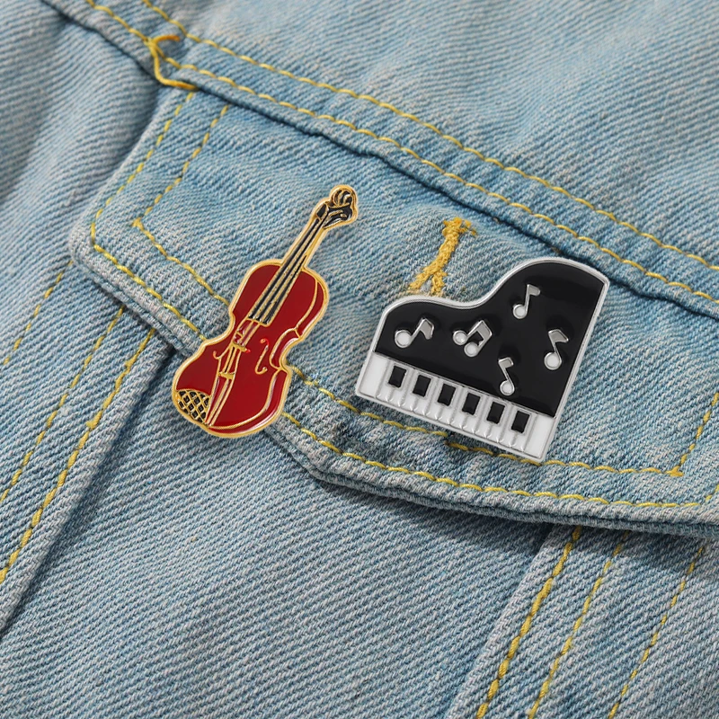 Broches de violino e trompete de esmalte, lapela, presente para crianças, instrumento musical, piano de concerto, violino, guitarra, roupas, chapéu
