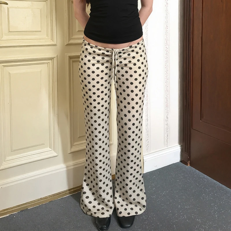 2026 Summer New Sweet Style Retro Color Collision Wave Point Low Waist Knitted Straight Tube Micro Pulling Pant