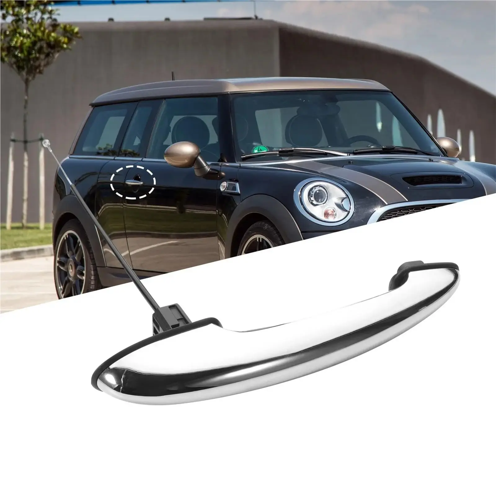 51217198472 Outer Door Handle Front Right Passenger Side Chrome Exterior Door Handle with Cable/Fit for BMW Mini Cooper 2002-201