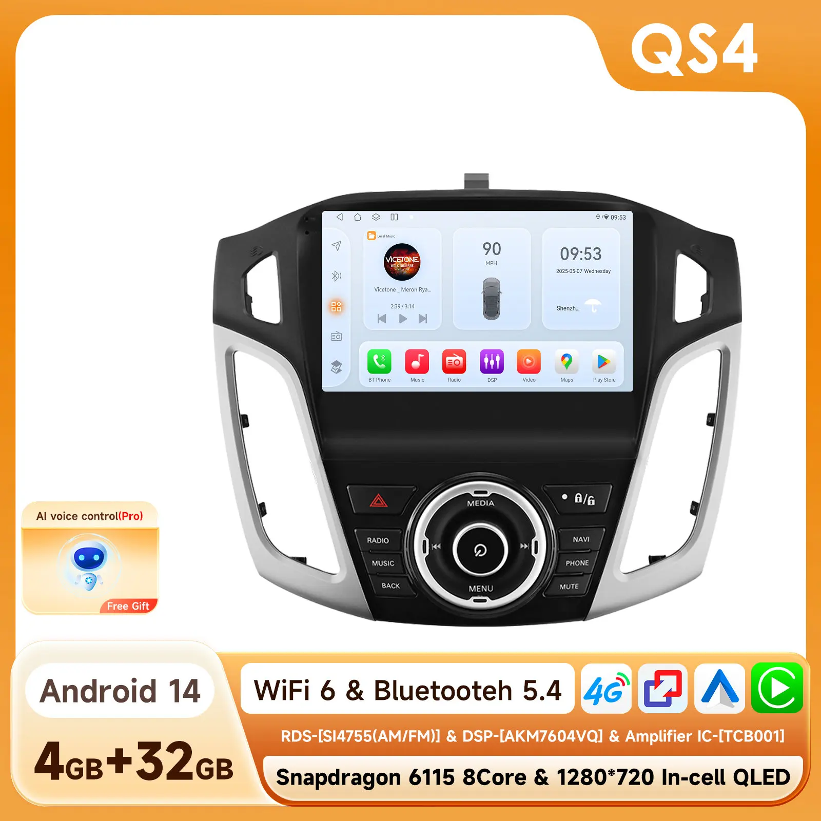 4G-Lte Carplay 2din Android Autoradio Multimedia Videospeler Voor Ford Focus 3 2011 - 2019 Mk3 Navigatie Gps Stereo Headunit Bt - afbeelding 1