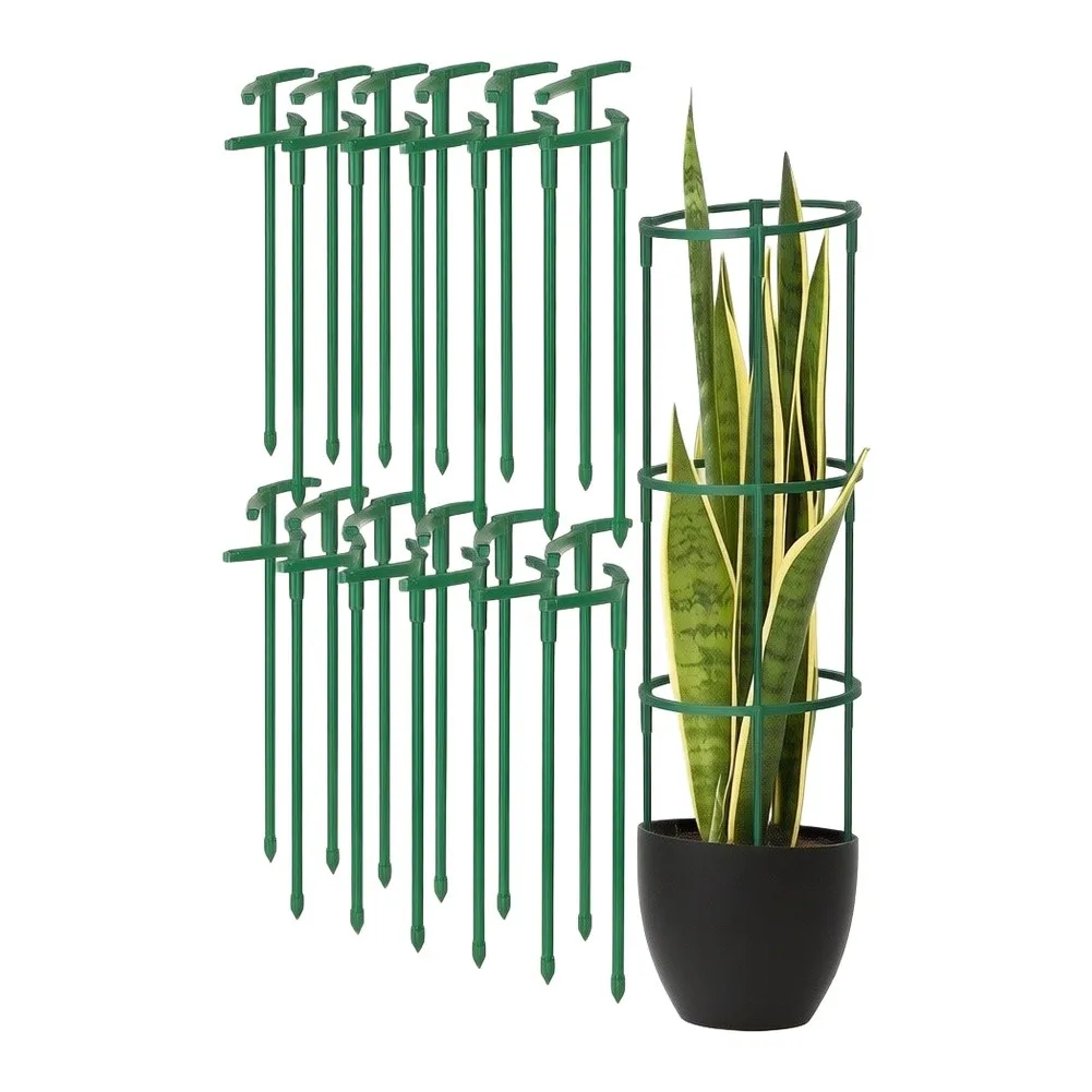 24 Pcs Green Stackable Plant Support Stakes ABS Plastic Garden Stakes for Indoor Outdoor Plants 6.2 x 11.6 Inches
