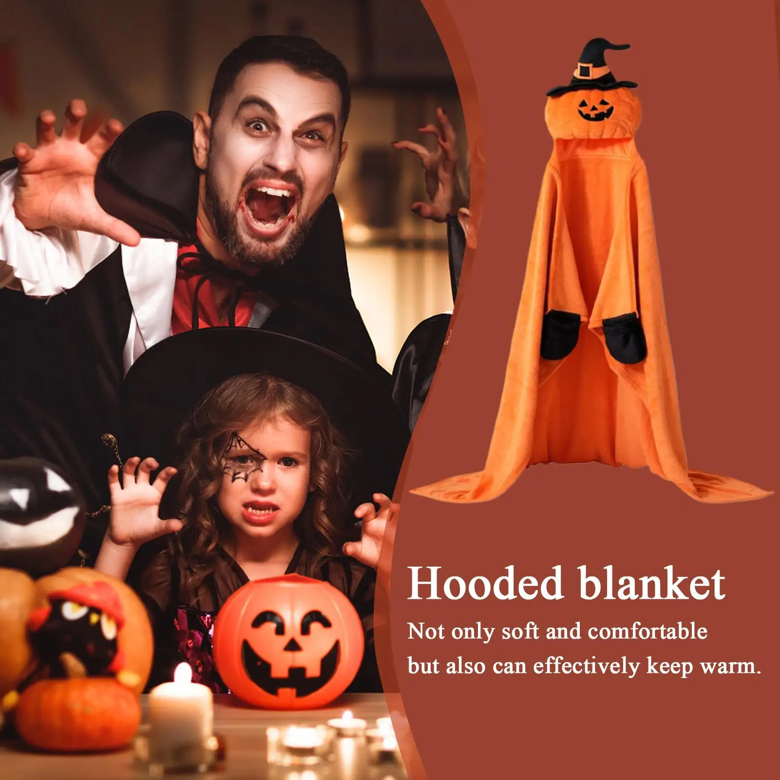 Halloween Throw Blanket Wearable Blanket with Hood 82.6 x 66.9 inch Plush Cozy Cloak for Sofa Day Home Couch Decoration Men
