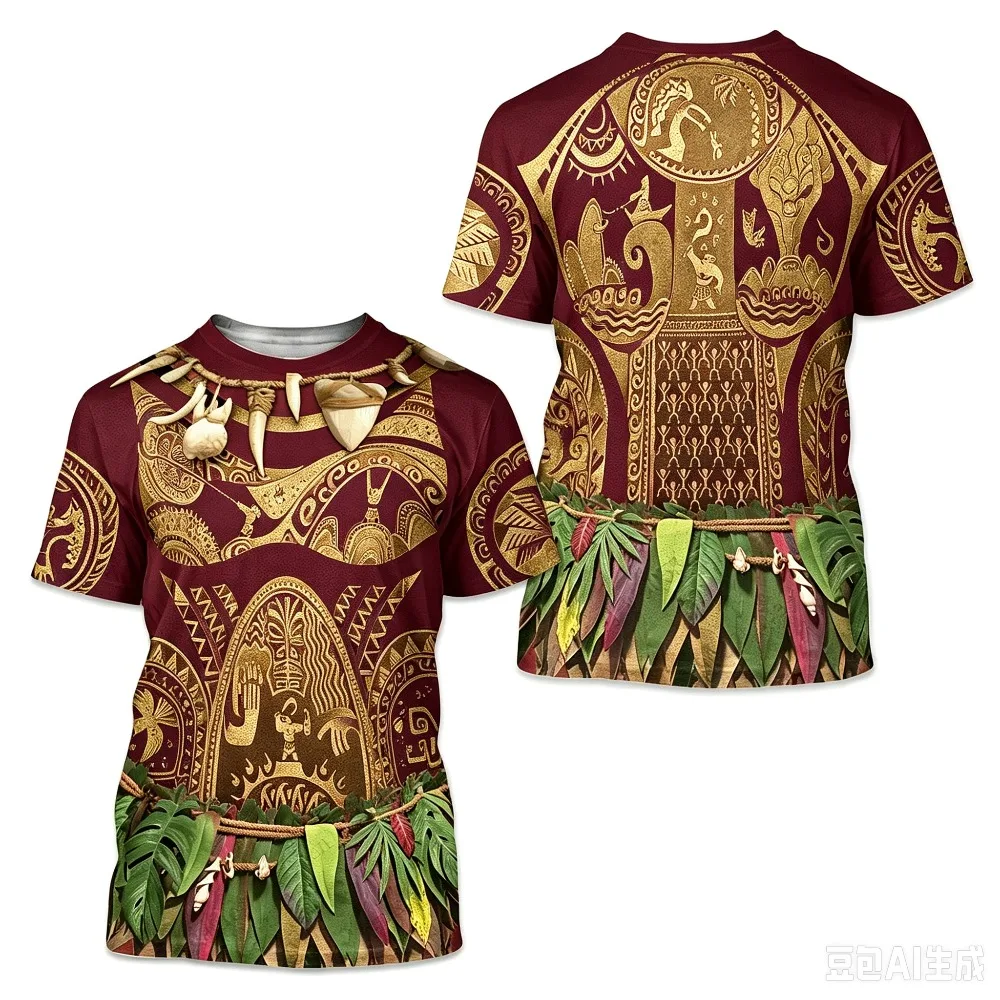 Moana Retro Tribal Style Maui Theme 3D Print MenWomen Moisture-Wicking Sport T-Shirt Role-Playing Party Street Short-Sleeved Top