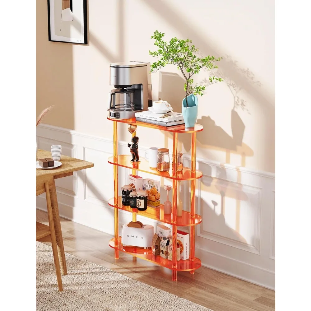 Bibliothèque ouverte transparente en acrylique à 4 niveaux pour une utilisation à domicile et au bureau en orange