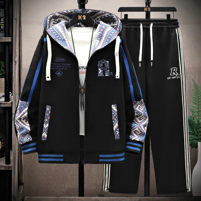 Autumn Men Tracksuit Set Casual Sportswear Hooded Jackets Pants 2 Piece Sets Hip Hop Running Sports Suit