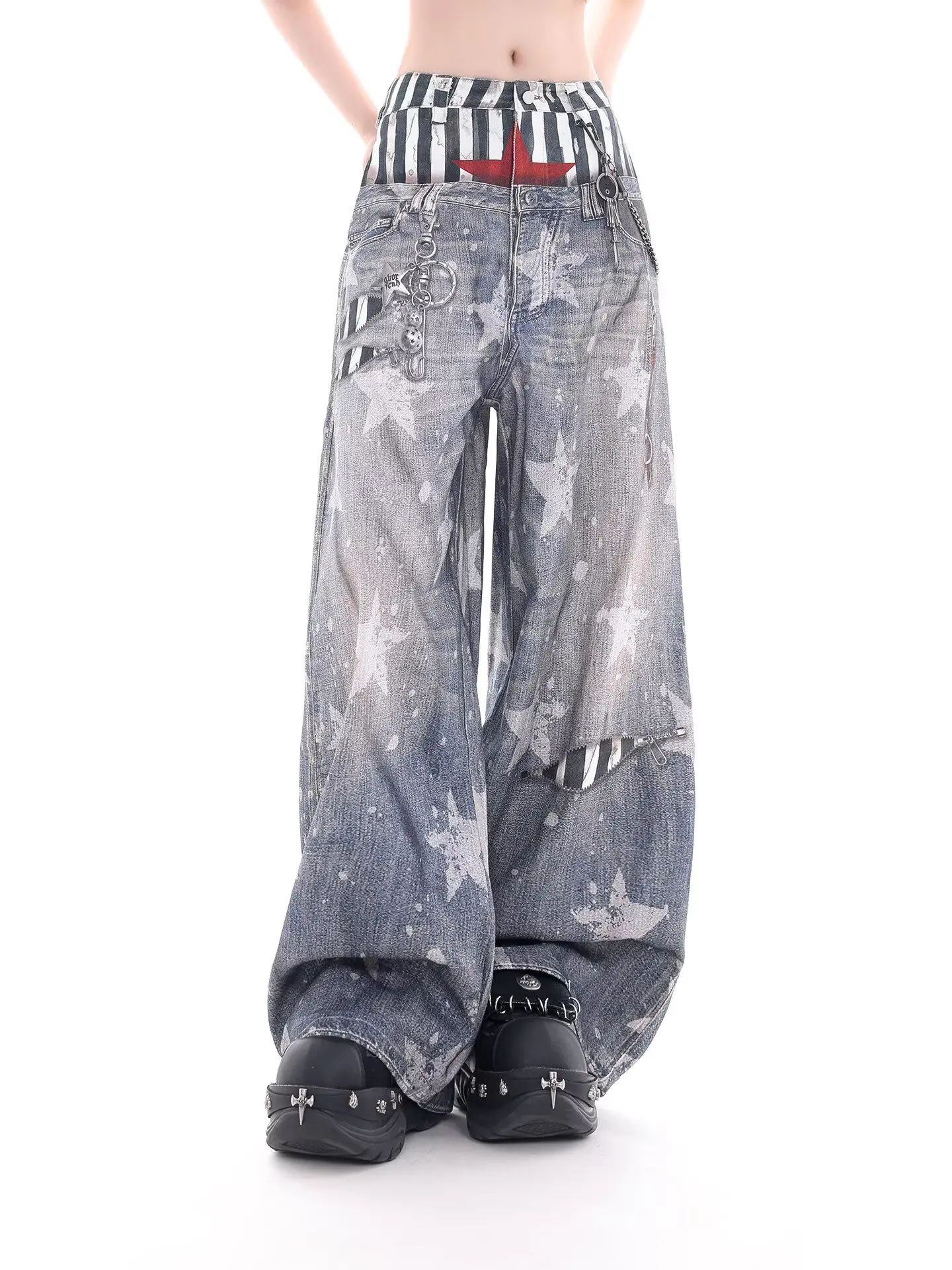 Women Y2k Baggy Ripped Jeans Japanese 2000s Style Hip Hop Boyfriend Jean Pants 90s Vintage Harajuku Star Denim Trousers Clothes