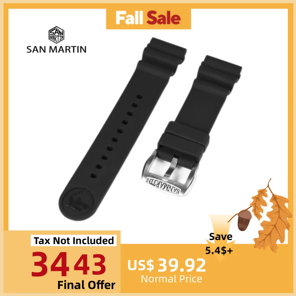 

San Martin Watch Accessories Waterproof Straps For Men Flexible Fluorine Rubber Watchband Simple Soft 20/22mm Comfortable SF0003