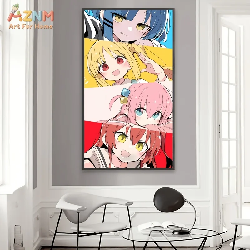 AZNM Bocchi The Rock! Main Characters Split Screen Anime Canvas Wall Art Unframed Painting for Home Decor