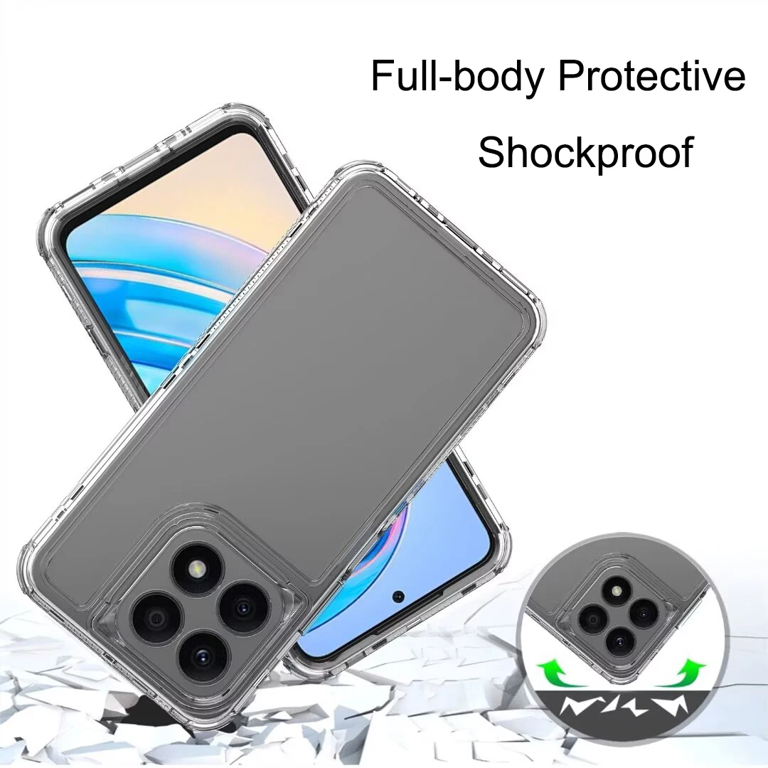 for Honor X8A 2023 Crystal Clear 3 in 1 Shockproof Transparent Cases ,Hard Bumper Soft TPU Protective Cover For Honor X8A Cases