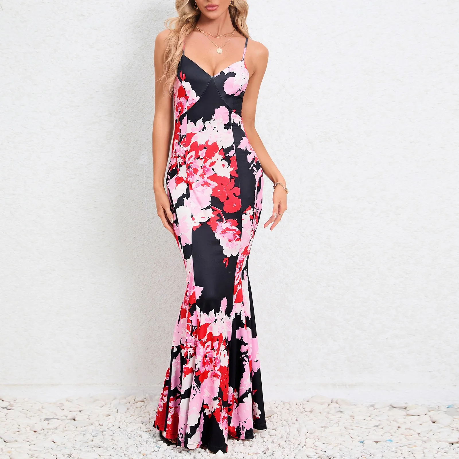 Bohemian Floral Skirt Spaghetti Strap Floral Print Maxi Prom Dress Sexy Bride Wedding Guest Dress Women Evening Party Dresses