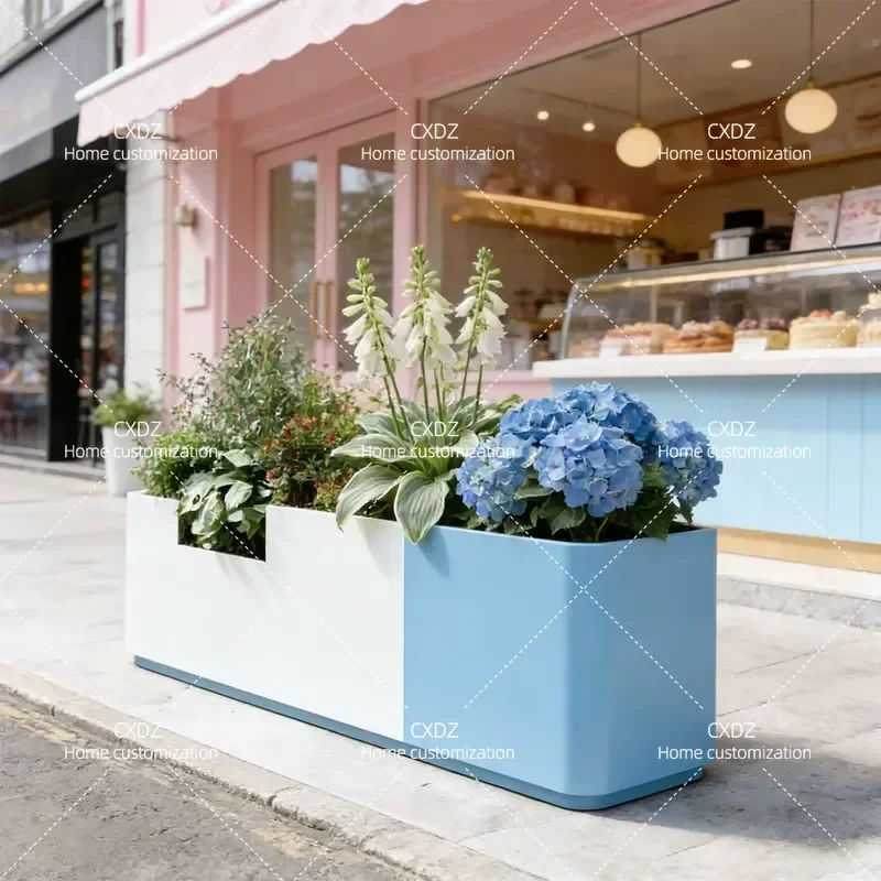 Custom Outdoor Stainless Steel Wrought Iron Flower Box Planter Combined Planting Partition Slot for Commercial Street Mall