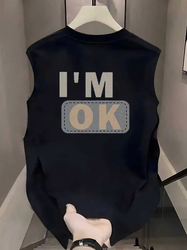 

Pure Cotton Svel Fitn Vest Men's Faion Loose Versatile Tank Top Sweatirt round Ne Summer Casual Trendy