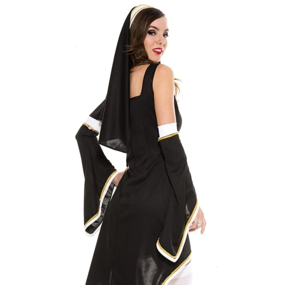 Disfraz de monja Sexy de Navidad para mujer adulta, vestido de Cosplay con capucha blanca para disfraz de Halloween, disfraz de fiesta de hermana