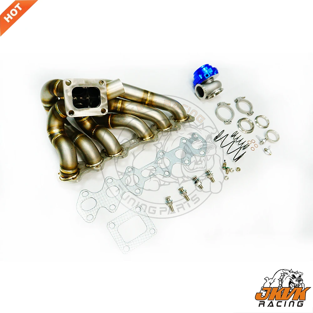 

JKVK RACEING 44mm V band Wastegate+ SS304 3mm Steam Pipe Equal Length Turbo Manifold T4 Flange For Supra 2JZGTE 2JZ-GTE 2jz