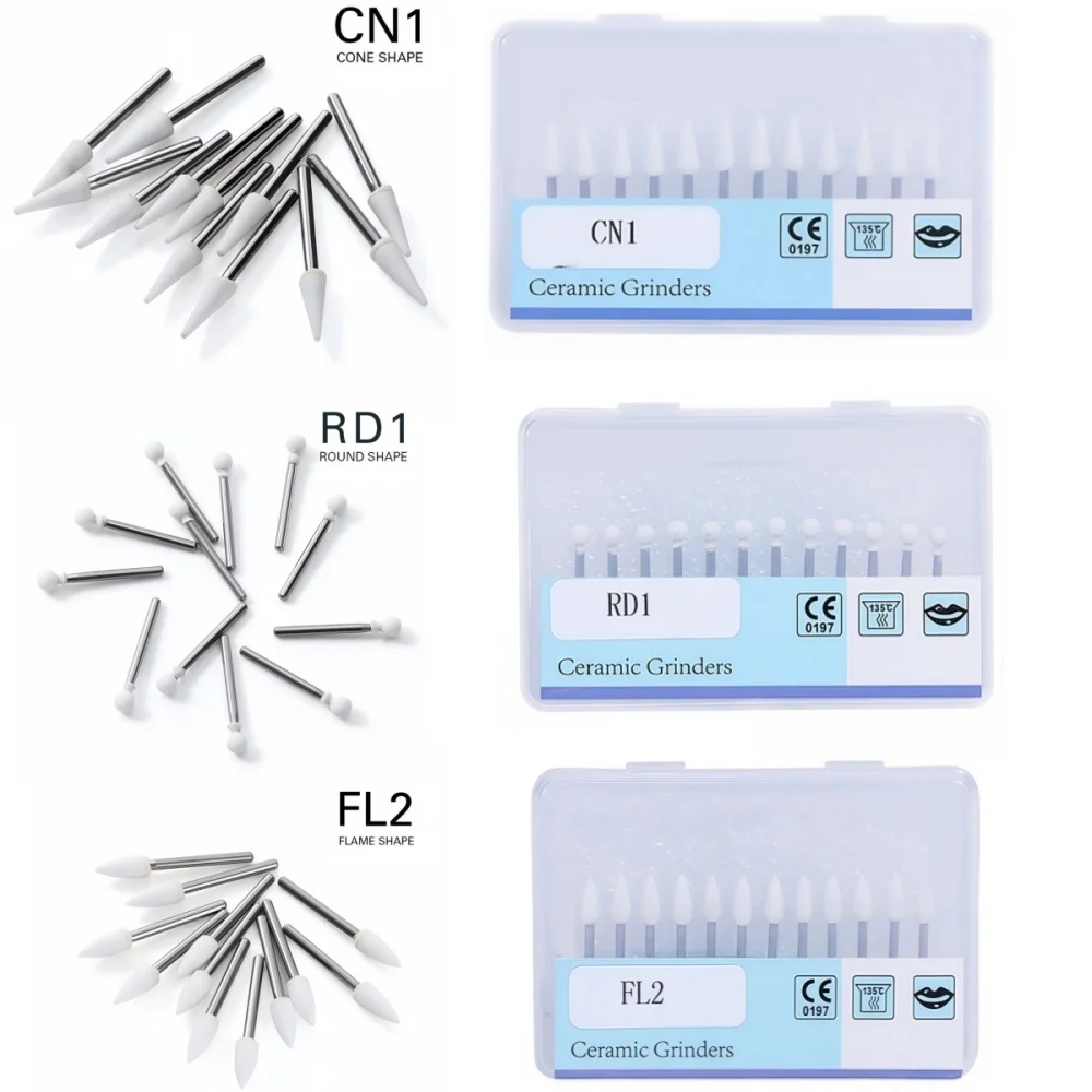 

Dental White Stone Polishing FG Burs Cone/Flame/Round Shape Abrasion Bur Fit For High Speed Handpiece12pcs/Box