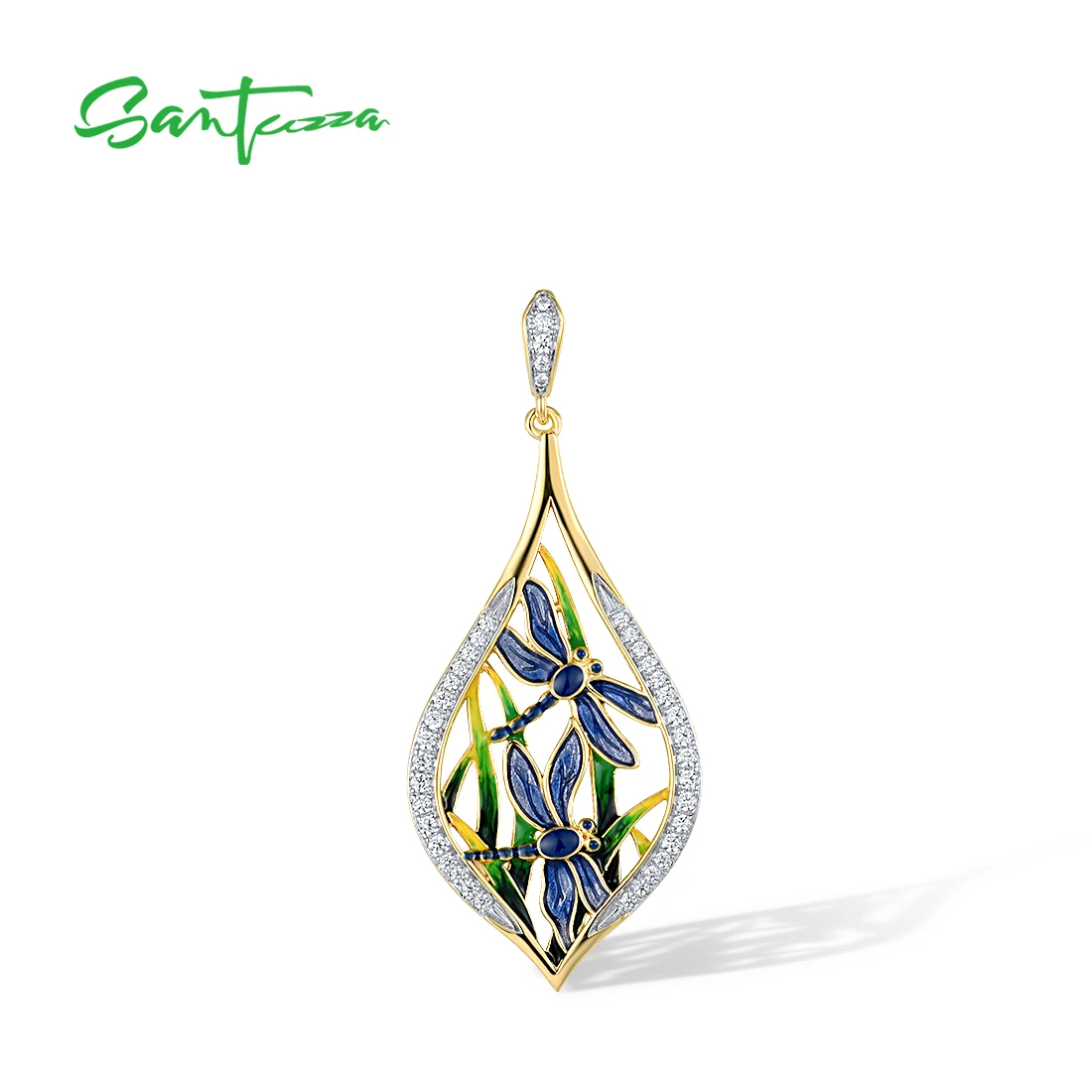 

Подвеска SANTUZZA для женщин из чистого серебра 925 пробы с желтым покрытием, в форме стрекозы, очаровательный модный подарок, изысканное ювелирное изделие ручной работы с эмалью