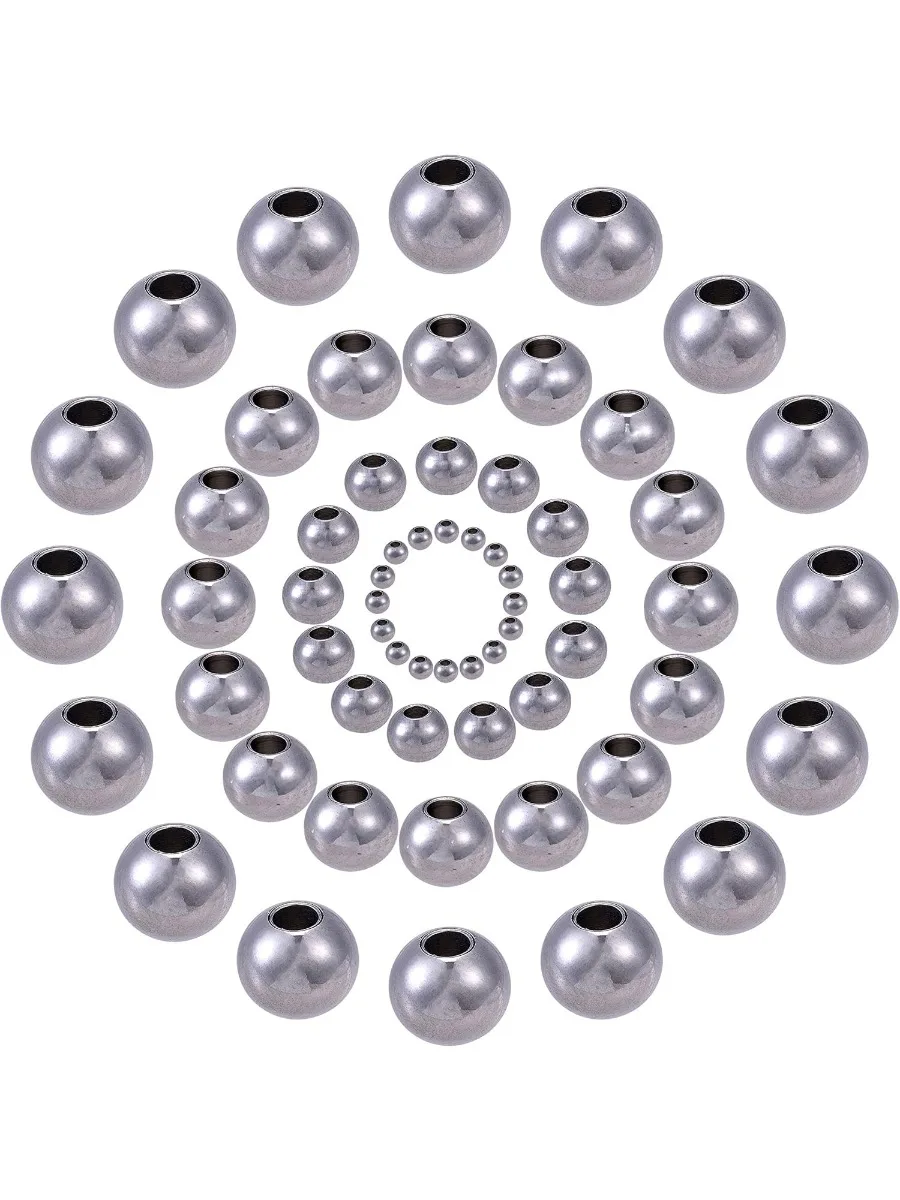 200 Pcs 304 Stainless Steel Spacer Beads 4 Sizes(3/4/6/8mm) Round/Rondelle Metal Loose Connector Beads Smooth Crafting Beads