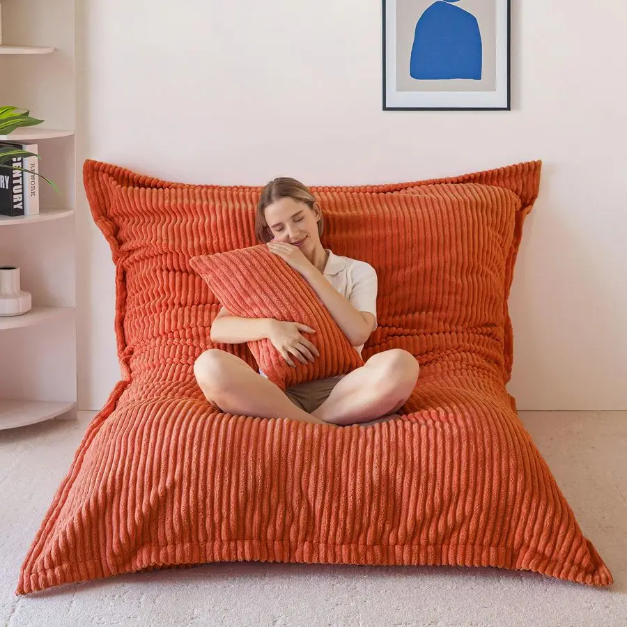 

Гигантское кресло-мешок с подушкой, трансформируемое кресло-мешок 3-в-1 для взрослых со съемным чехлом, напольная подушка-пуф со съемным чехлом