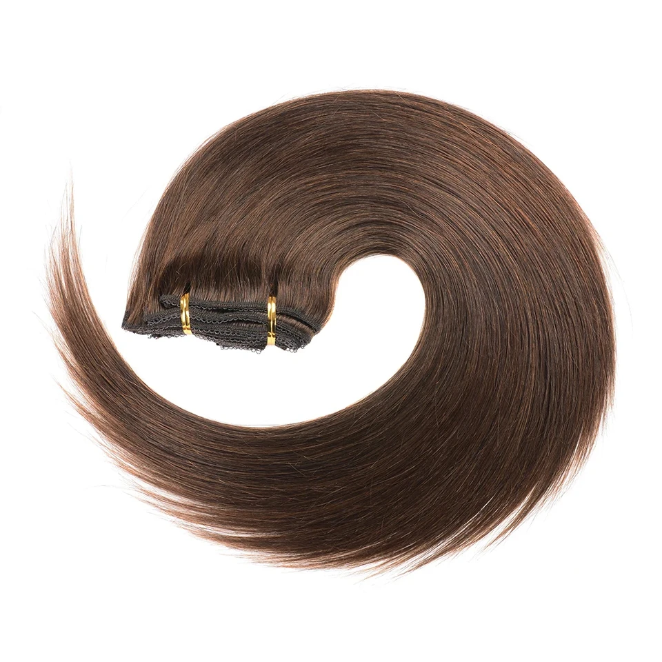 Extensiones con Broche Marrón Chocolate, Cabello Liso Suave, Extensiones de Cabello Humano Real, 8 Piezas con Broches, 120G por Paquete 6