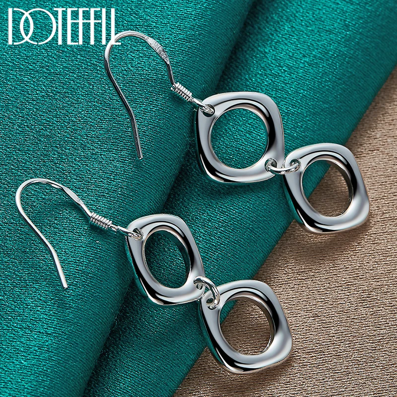 

DOTEFFIL 925 Sterling Silver Square Round Geometry Drop Earrings For Woman Wedding Engagement Fashion Party Charm Jewelry