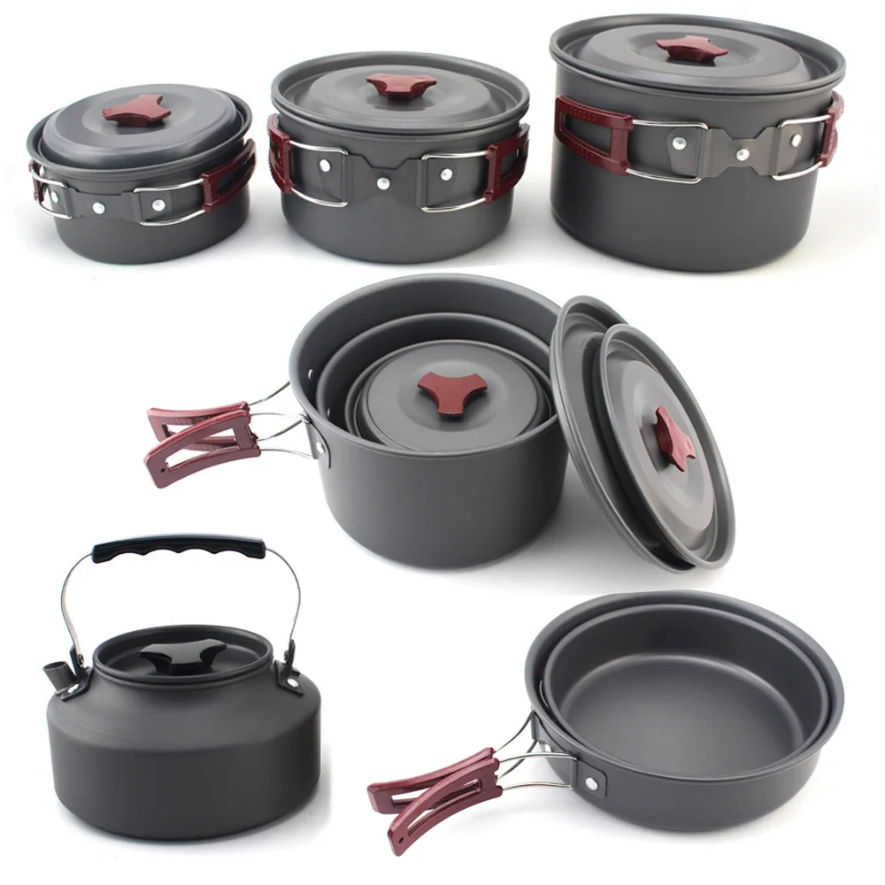 High Quality Outdoor Lightweight Folding Cooking Pot Pans Portable picnic Aluminum Camping Cookware Sets