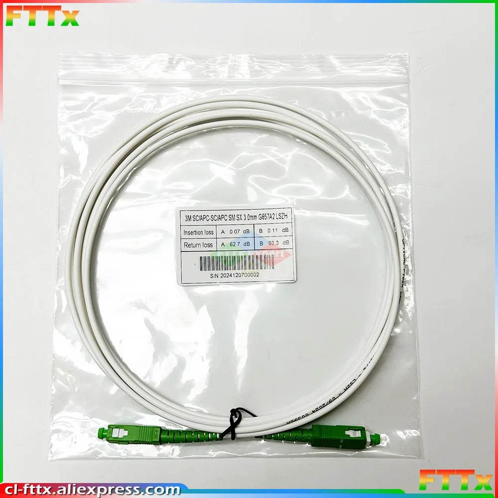 50Pcs 1M 2M 3M SC/APC-SC/APC Fiber Optic Path Cord Single Mode G657A2 Simplex 3.0mm White LSZH Jacket Fiber Jumper Optical Fiber