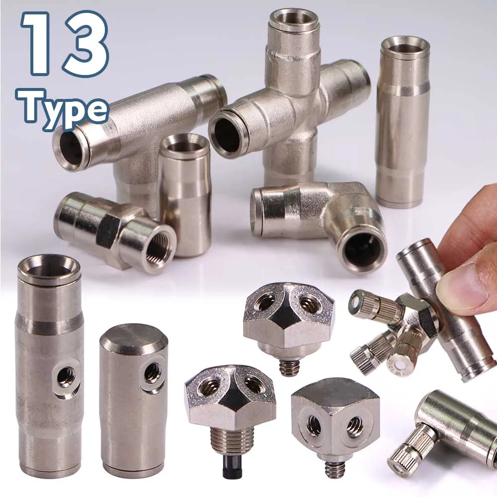 

13-styles 3/8" 9.52mm High Pressure Quick Connector Misting Cooling System Slip Lock Brass Joint 3/16" Atomizing Nozzles Adapter