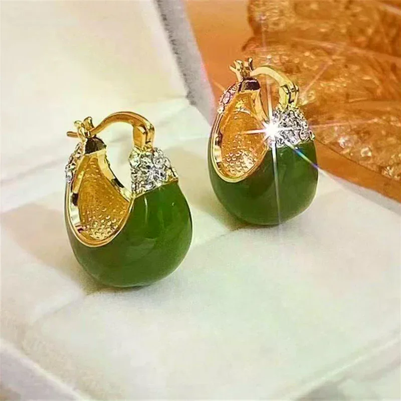 Korean Trendy Green Drip Oil Zircon Earrings For Women Simple Irregular Geometric Dangle Earring Party Personality Jewelry 1Pai