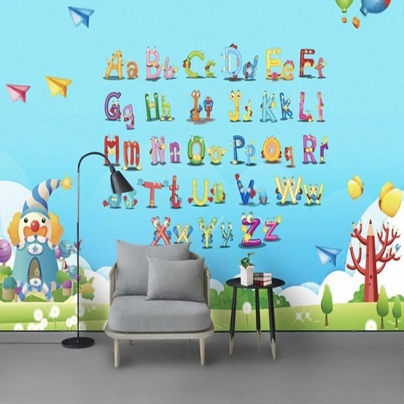 Cartoon English letter wall stickers for children's room kindergarten classroom TV luxurious home decoration bedroom background