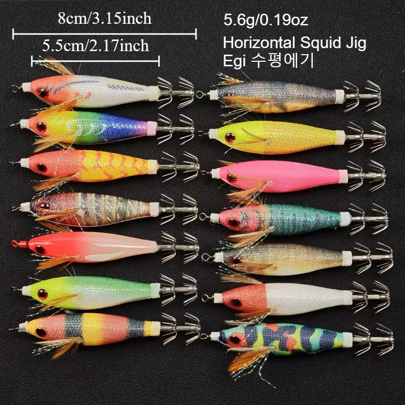 14 Stück/Box UV Horizontal Squid Jig Egi Set 8cm Leuchtende Salzwasser-Garnelen-Angelköder für Tintenfische und Oktopus mit Zubehörbox – Detail 1