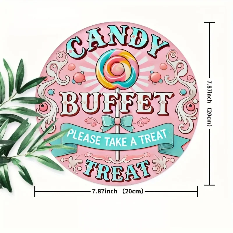 Vintage Candy Buffet Metal Tin Sign, 2D Graphic Wall Art for Home, Restaurant, Bar, Cafe, Garage Decor - Set of 1