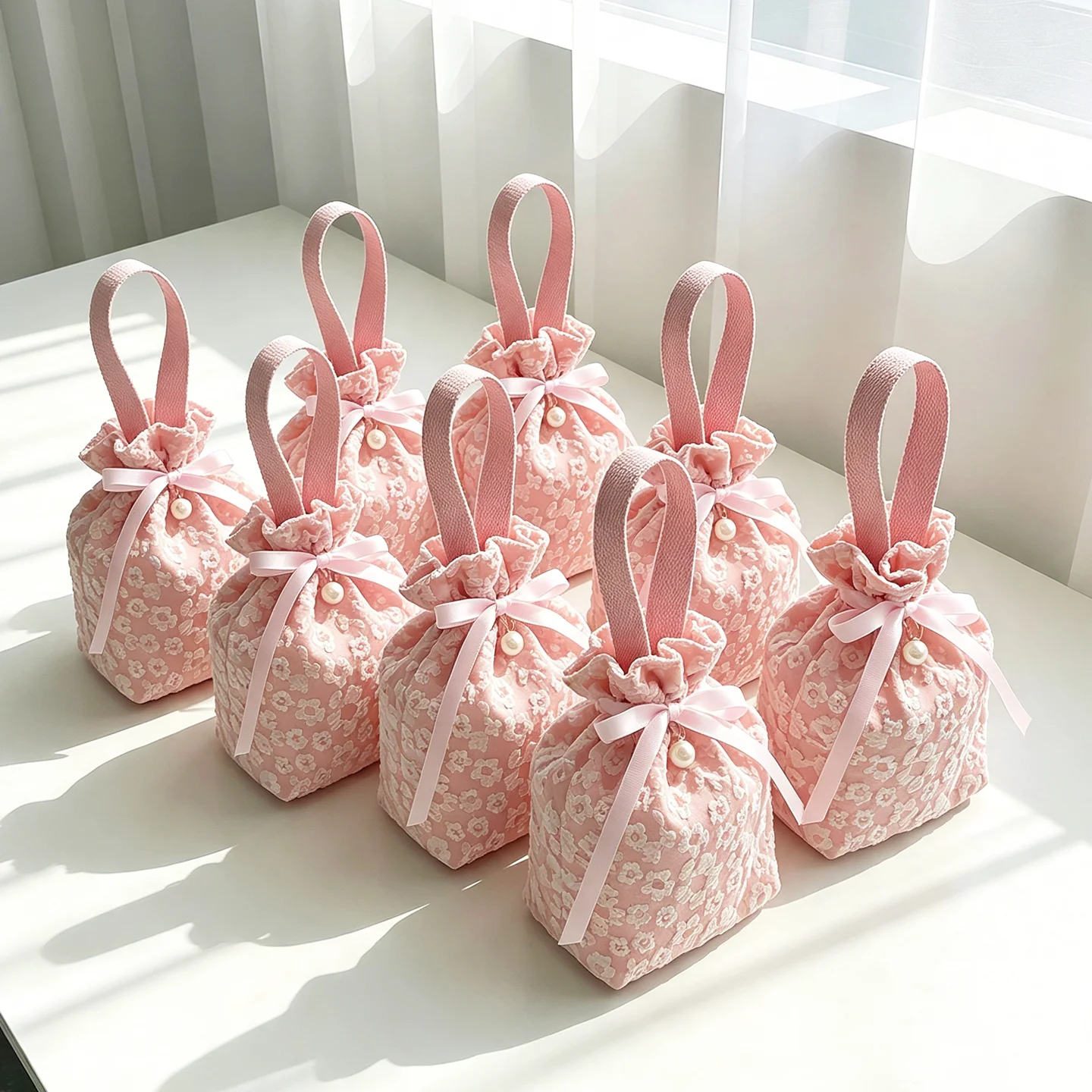 10-20-30pink-floral-embossed-drawstring-wedding-favor-bags-satin-bow-pearl-decor-handheld-gift-pouches-for-wedding-party-guests