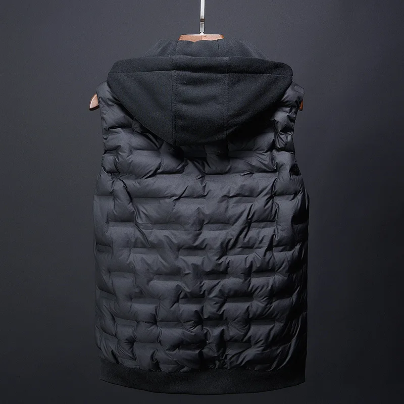 #3626 Black Grey Green Waistcoat Men Hat Detachable Autumn Winter Casual Vests For Men Warm Down Vest With Hood Sleeveless Coat