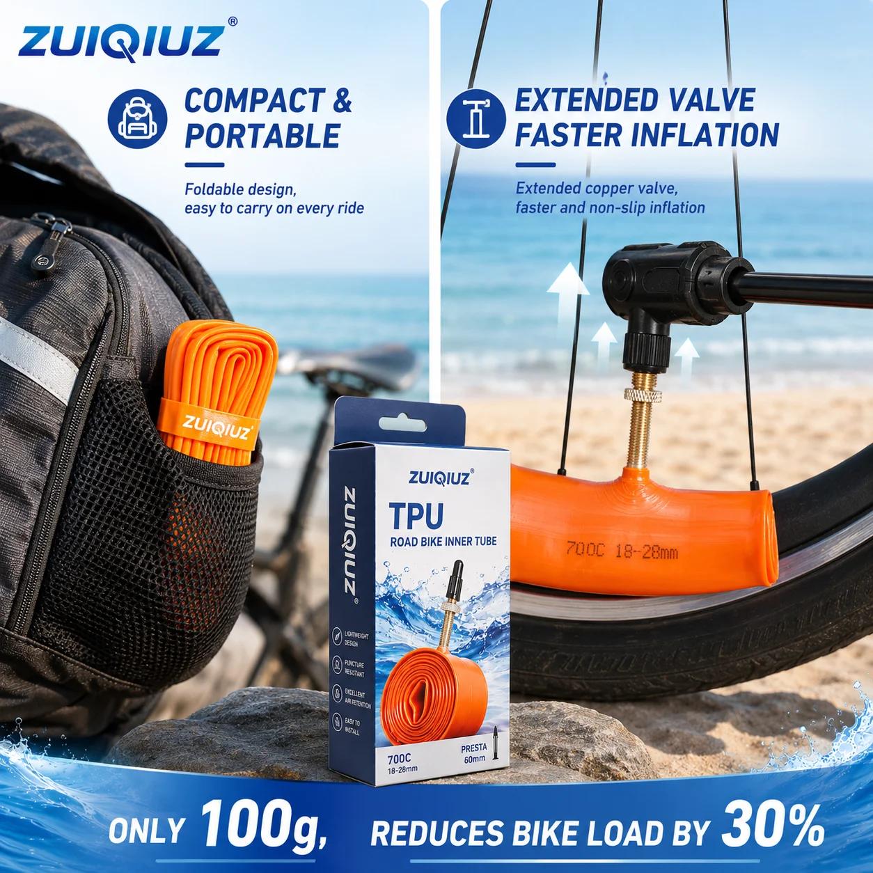 Chambre à air de vélo de montagne/gravel 26/27,5/29 pouces avec valve en cuivre 45/60/80 mm, chambre à air légère pour pneu de vélo de course/cyclisme