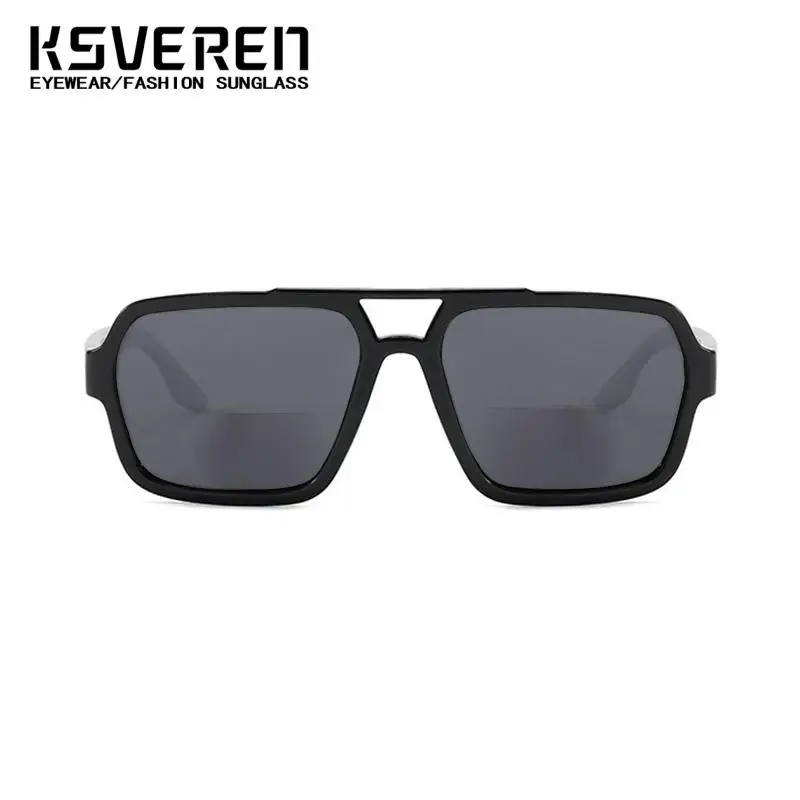 Trendy Double Bridge Grey Sunshade Bifocal Reading Glasses Men Women One Lens Multiple Uses Near Far Eyeglasses+1.00 +1.50 +2.50