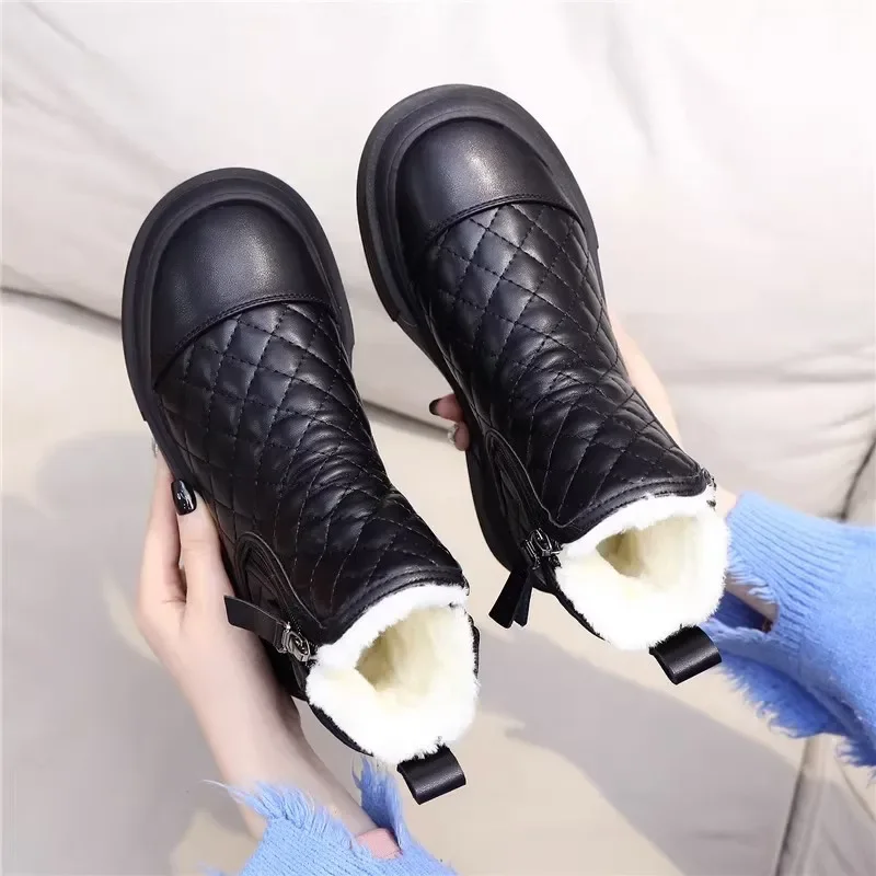 Large size 34-42 women\'s boots 2023 winter plush snow boots keep warm with pile thickened mom cotton shoes women\'s black boots