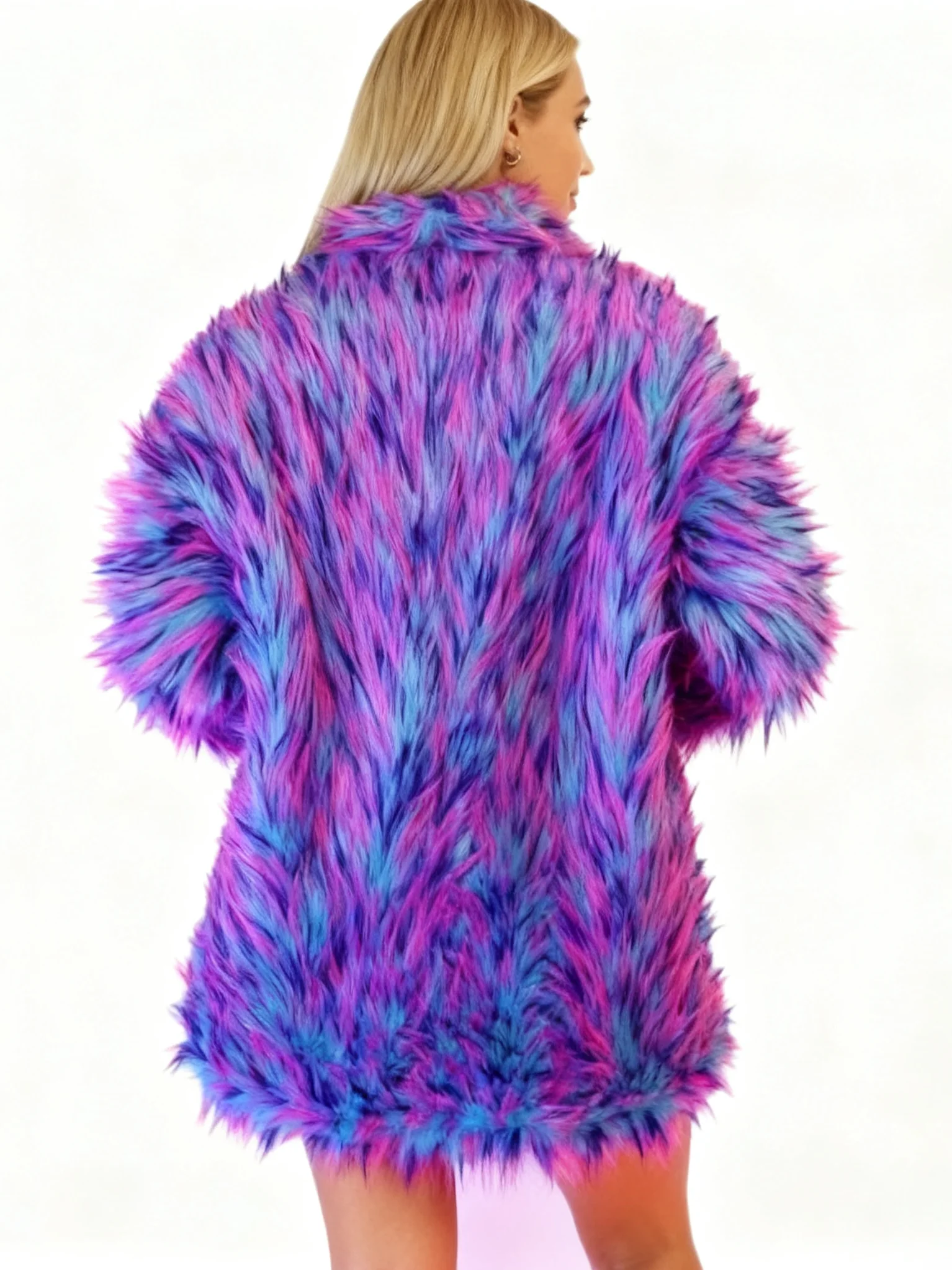 Winter Y2K Esthetische Felroze Blauwe Tie-dye Pluizige Kunstbontjas Dames Losse Warme Fuzzy Jas Party Streetwear Buitenkleding