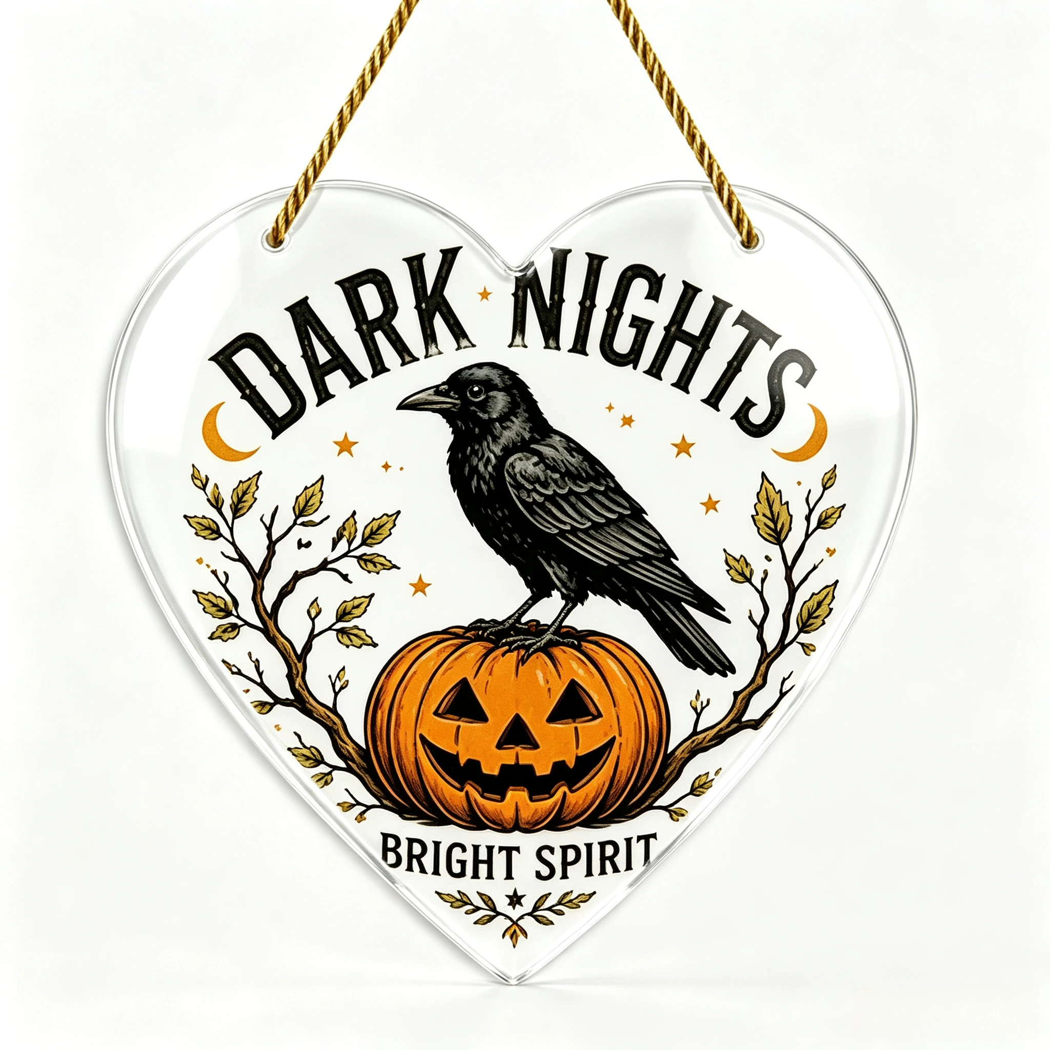 Vintage Gothic Crow Heart Acrylic Hanger, Jack‑o‑Lantern Moon Star Fall Holiday Wall Ornament