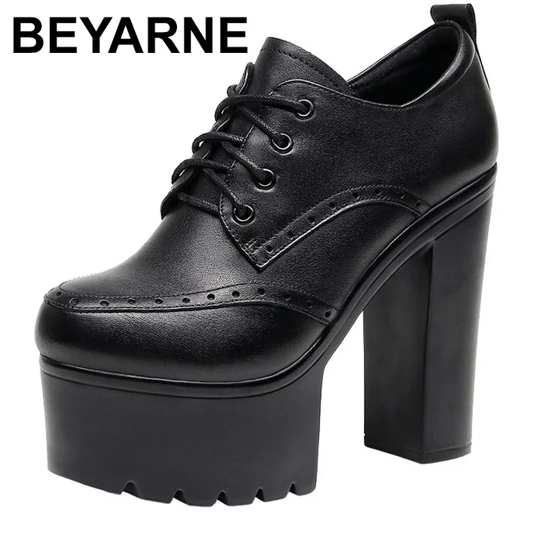 

Lace Up High Heels Single Shoes Women New Comfortable Thick Heel Deep Mouth Women Shoes Platform Thick Soled Leather Shoes