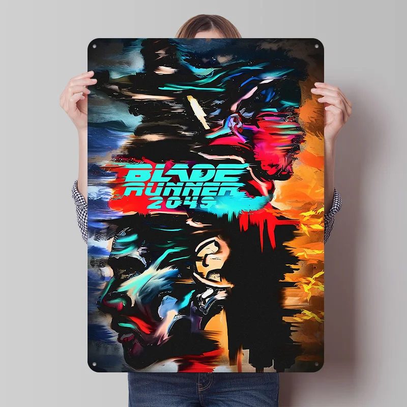 Blade Runner 2049 Glitch Art Printing Poster Customized Retro Wall Art Vintage Metal Signs for Mancave Home Decor Living Room