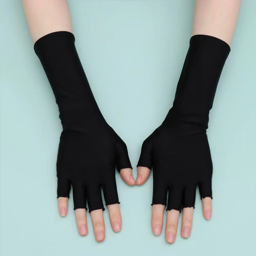 Women Solid Mittens Cycling Driving Accessories Fingerless Half Finger Sleeves Long Gloves Sunscreen Protection