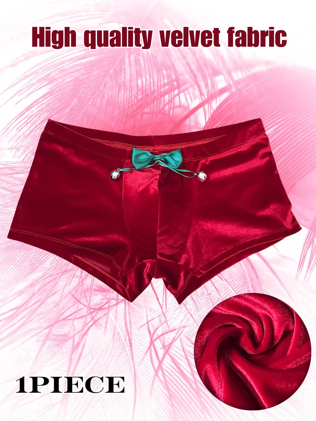 

1Pc men's high-quality Christmas velvet underwear, bow and bell Christmas underwear, with skin friendly and smooth fabric