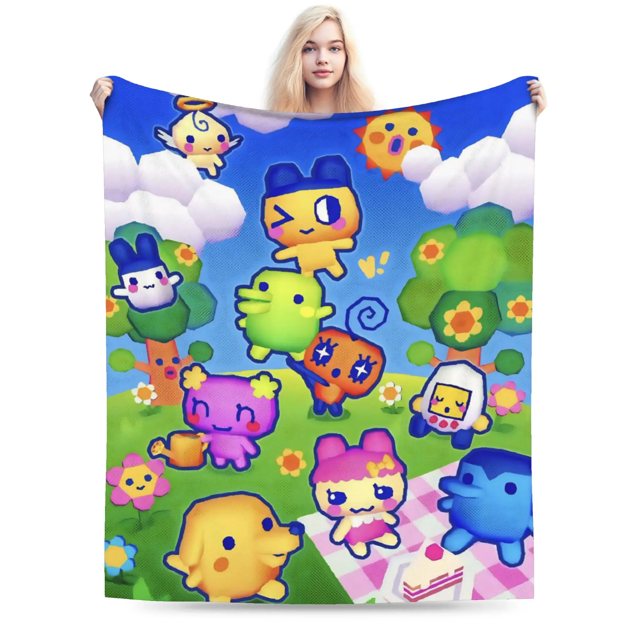 Super Soft Cartoon T-Tamagotchi Throw Blanket Premium Fleece Flannel Lightweight  Bed Blanket Warm Plush Blankets All Season Use