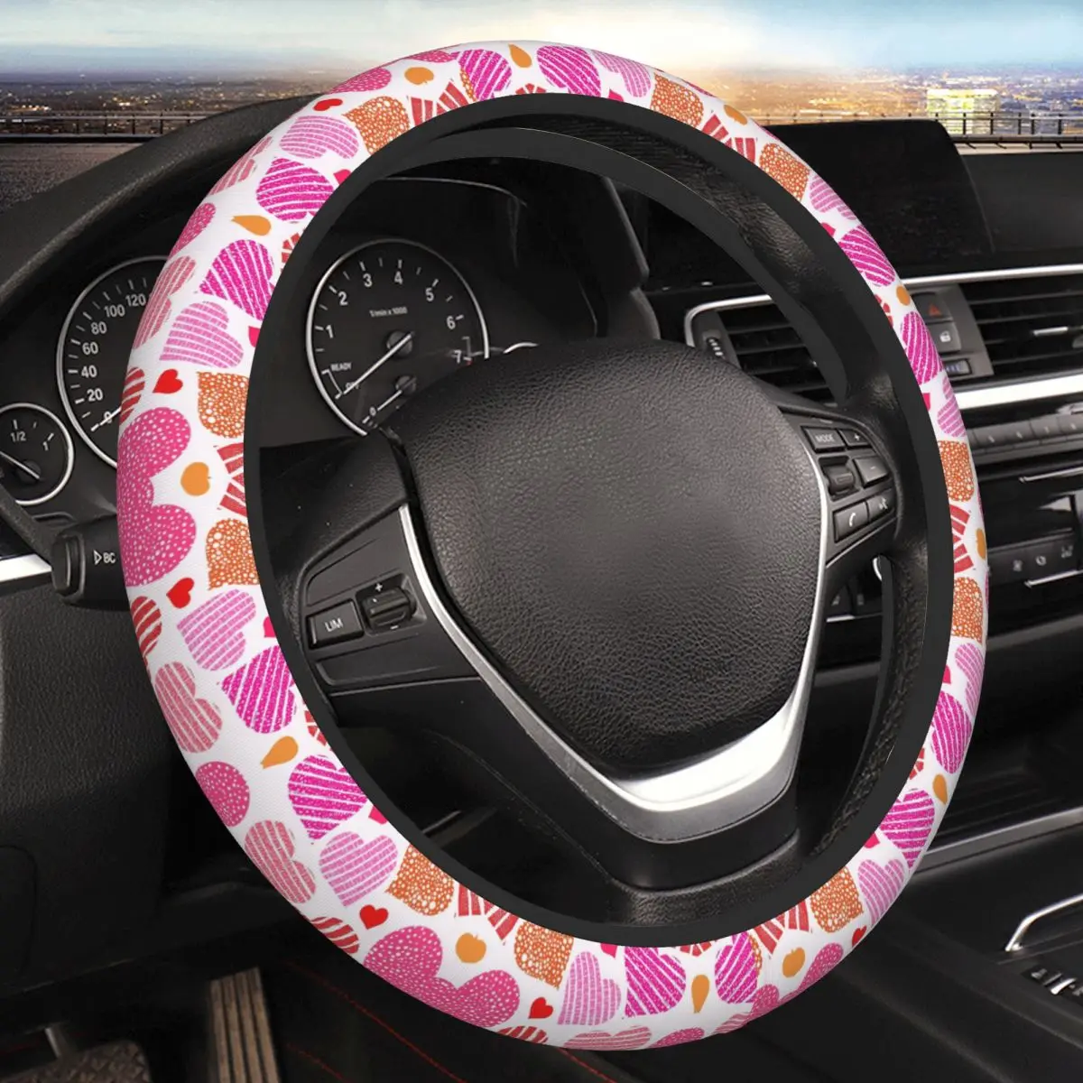 Hearts Seamless Pattern Thickening Car Steering Wheel Cover 38cm Universal Suitable Car-styling Car Accessories